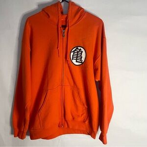 Dragon Ball Z Orange Zip Hoodie Kame Symbol Anime Sweatshirt Men’s Large